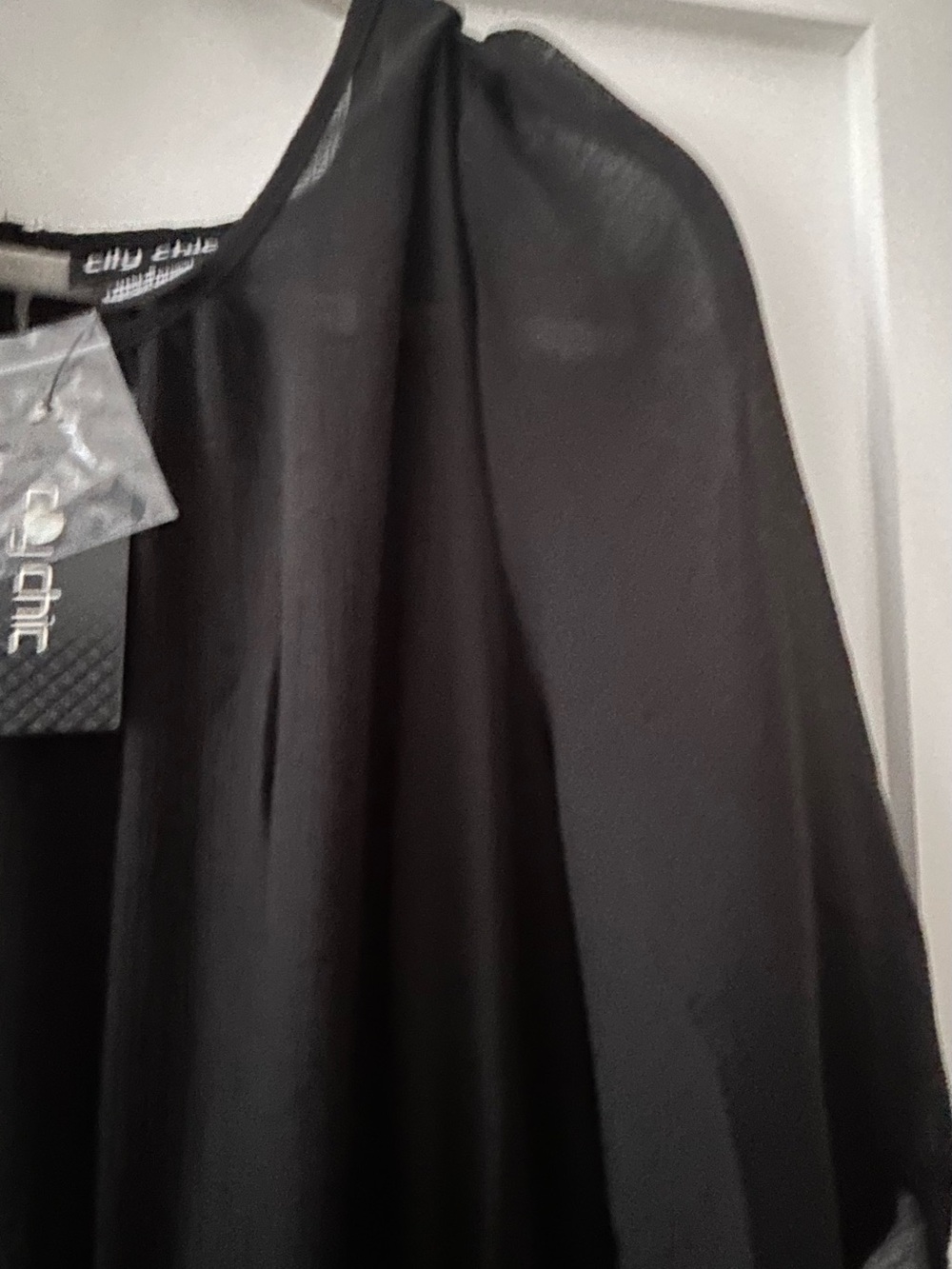 City Chic Black Dress - Sheer Top and Sleeves & Pleated Skirt, Brown Belt - Picture 5 of 14